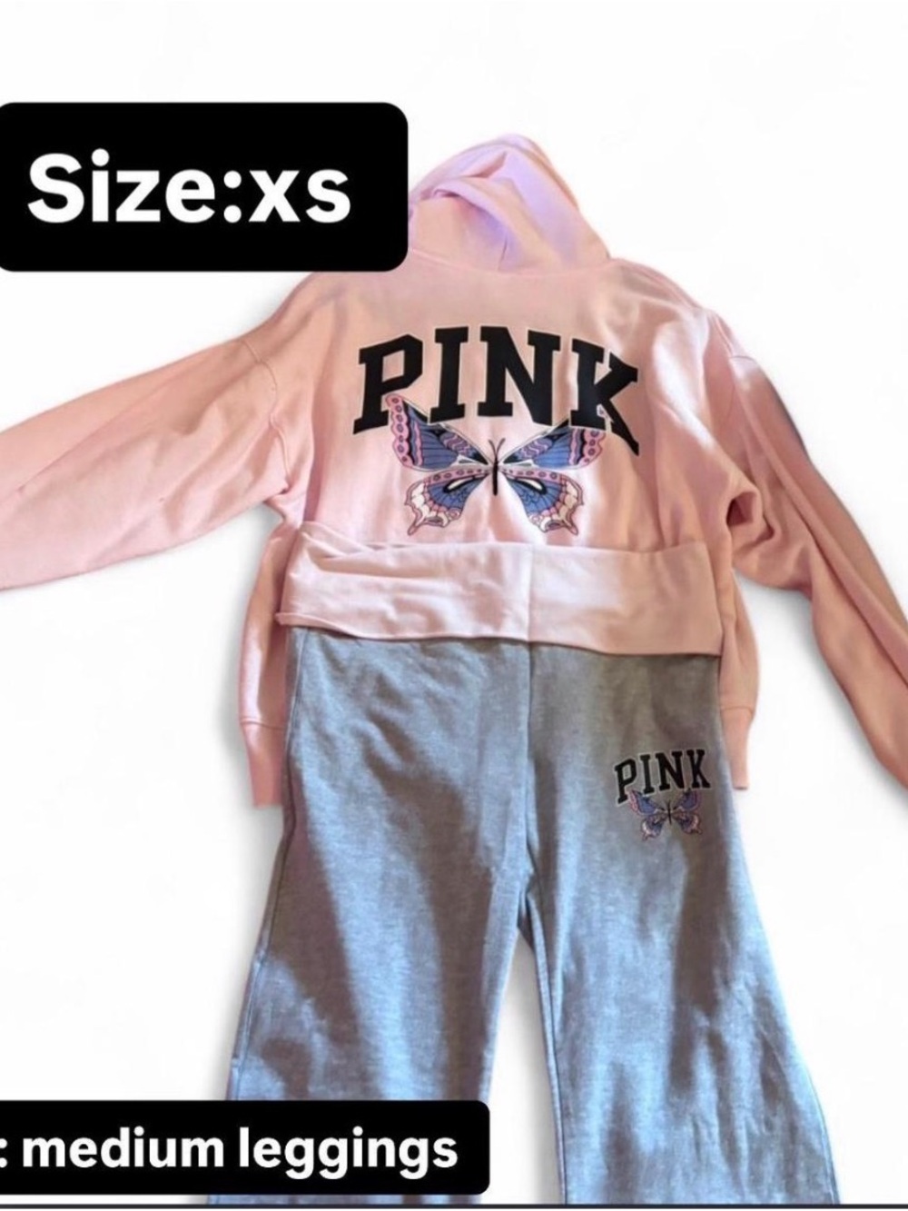PINK Victoria's Secret Light Pink Hoodie with Heather Gray Leggings
